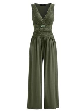Cider Olive Green Lace-Waist Jumpsuit